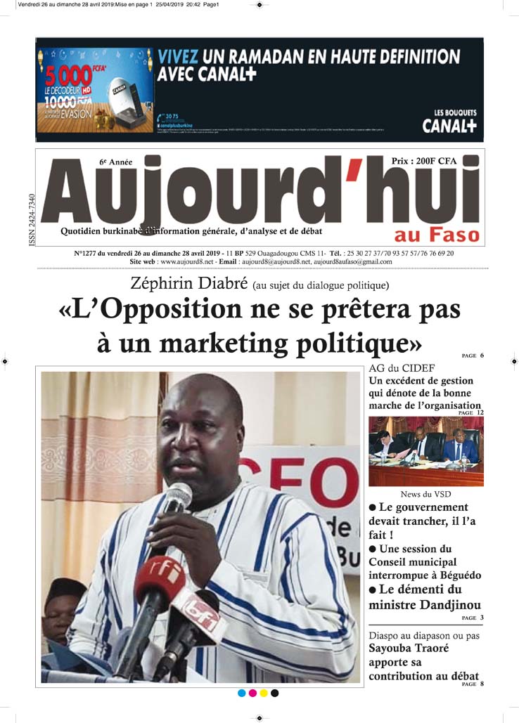 La Une du 26 avril 2019