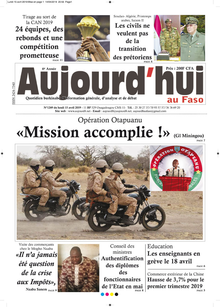 La Une du 15 avril 2019