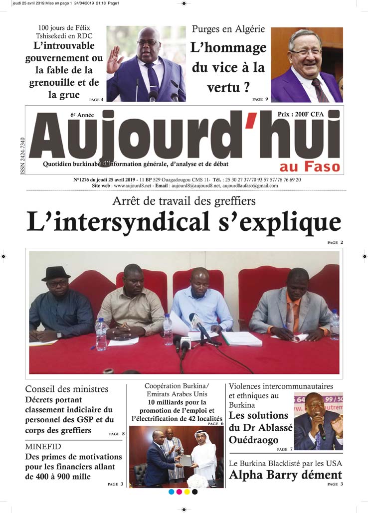 La Une du 25 avril 2019