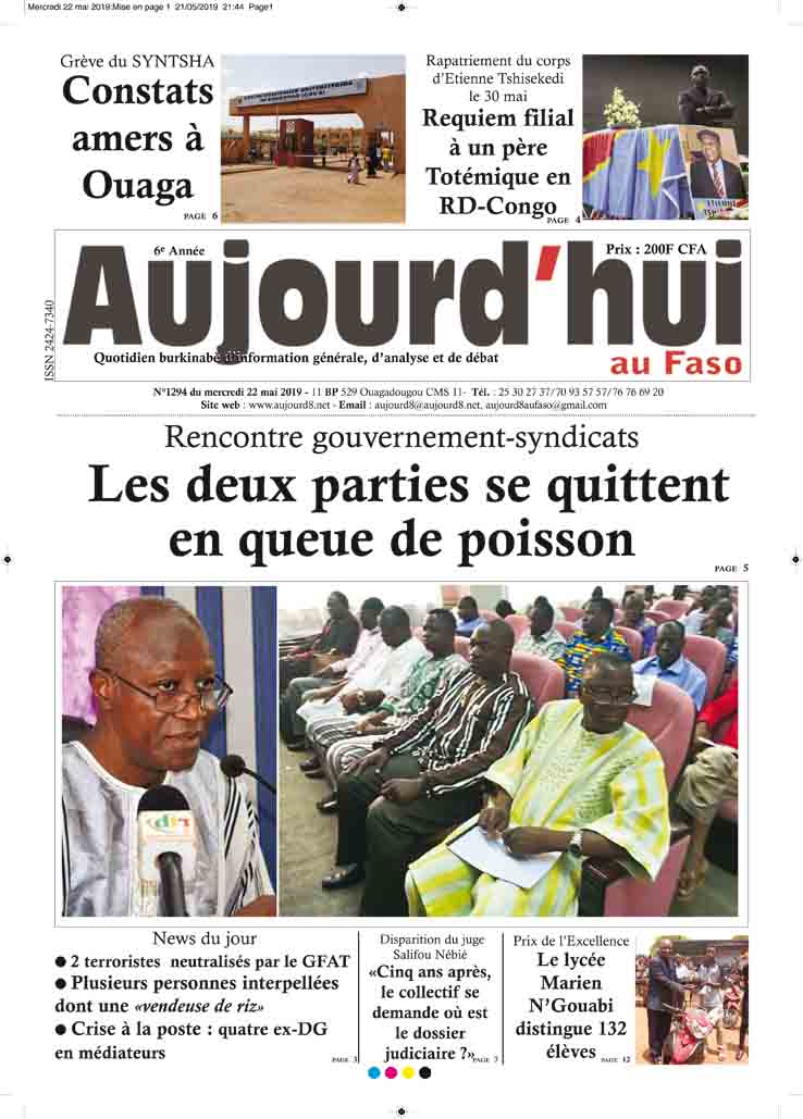 La Une du 22 mai 2019