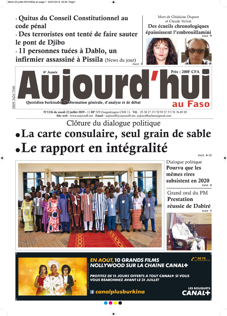 La Une du  23 juillet 2019