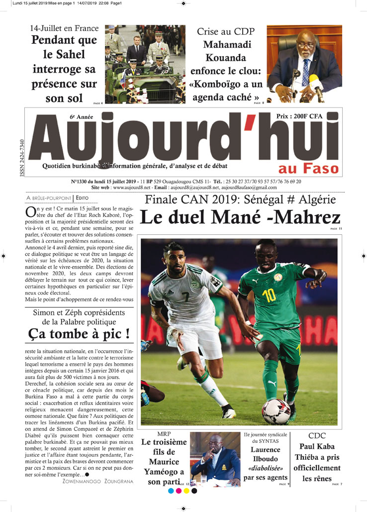 A la Une le 15 juillet 2019