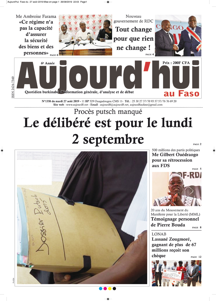 A la Une du 27 août 2019