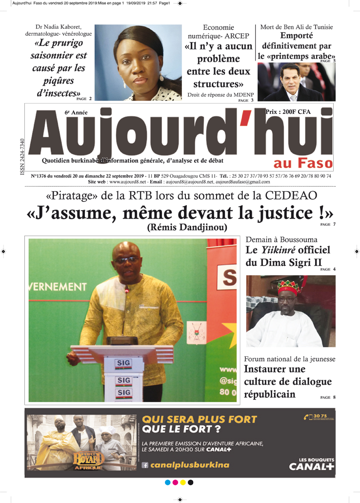 A la Une du 20 septembre 2019