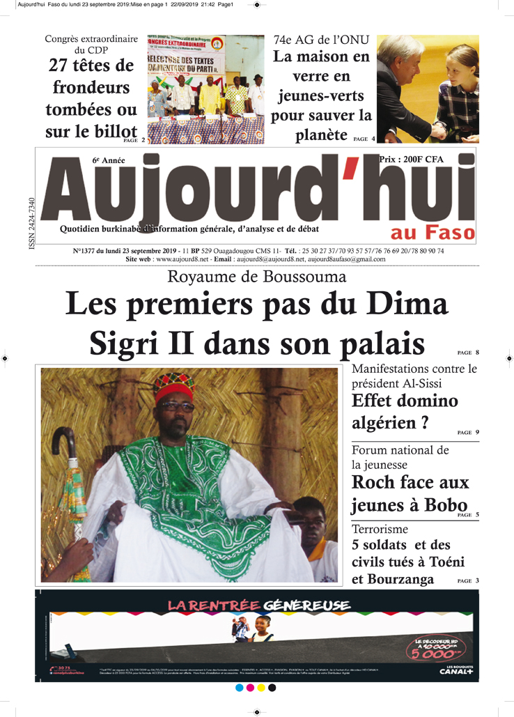 A la Une du 23 septembre 2019