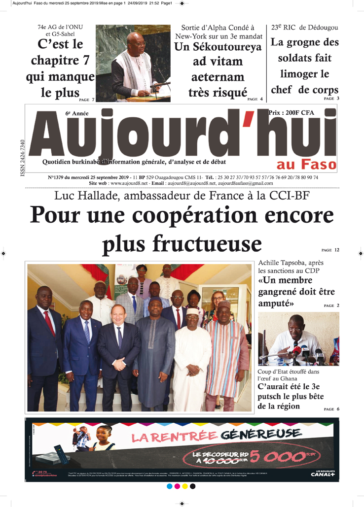 A la Une du 25 septembre 2019