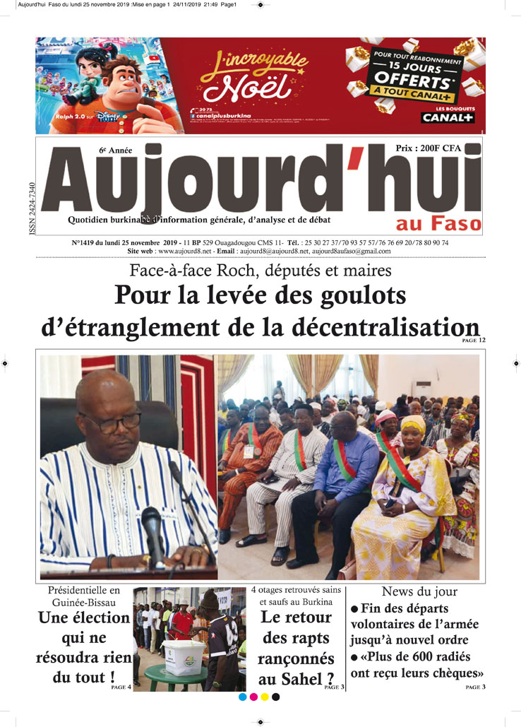 A la Une du 25 novembre 2019