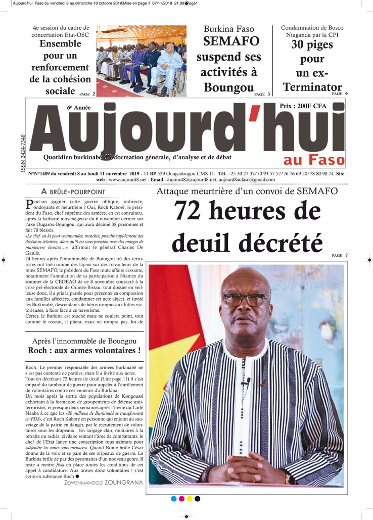 A la Une du 8 novembre 2019