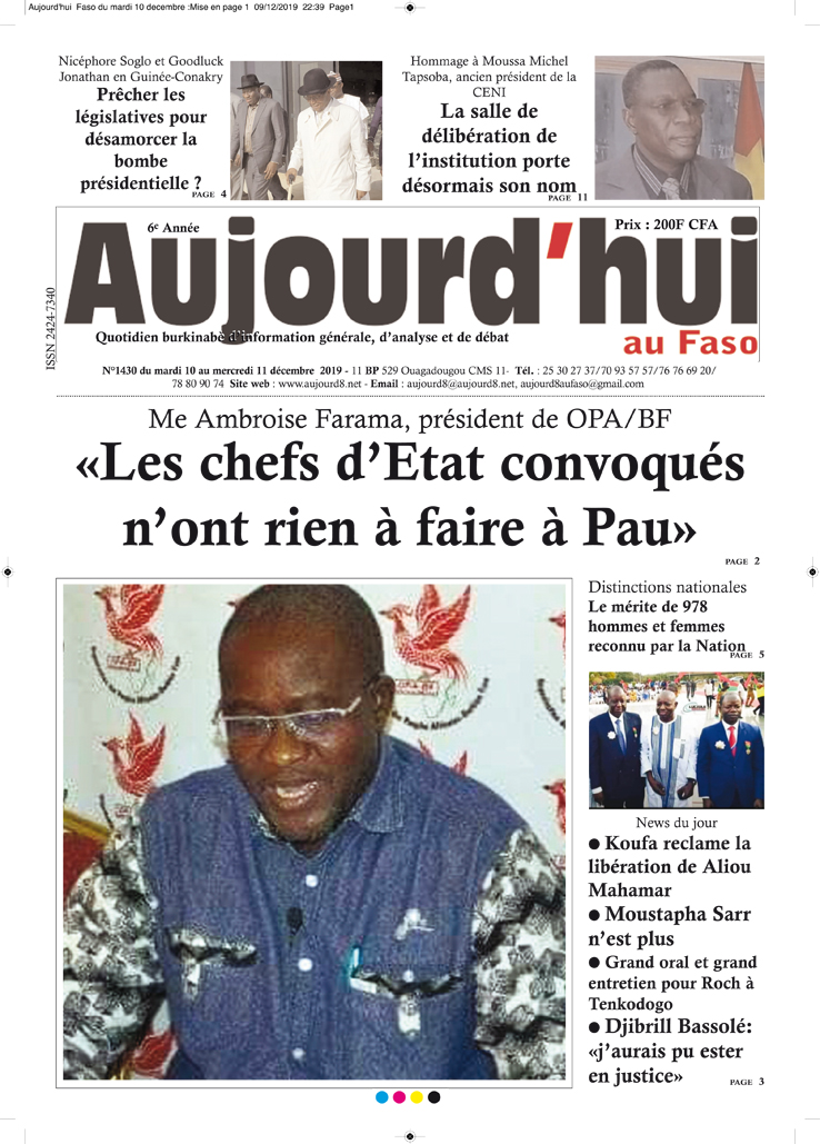 A la Une du 10 décembre 2019