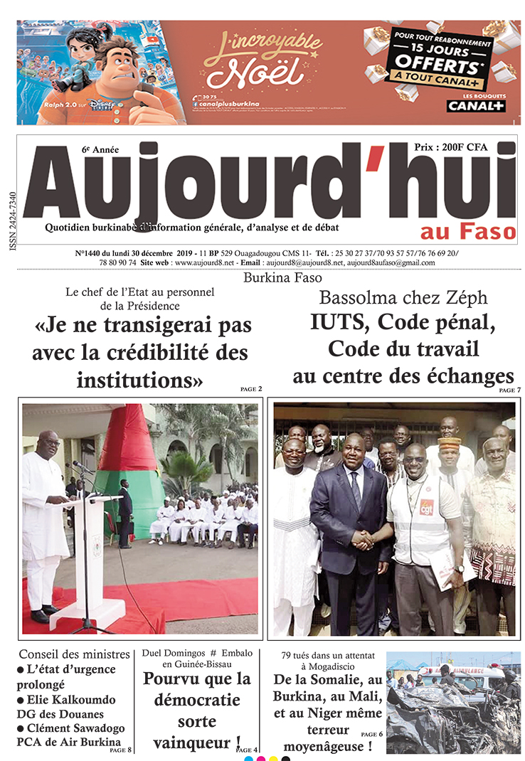 A la Une du 30 décembre 2019