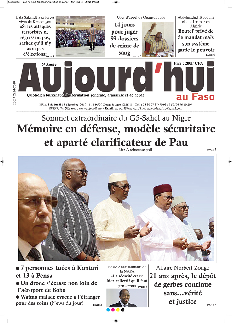 A la Une du 16 décembre 2019