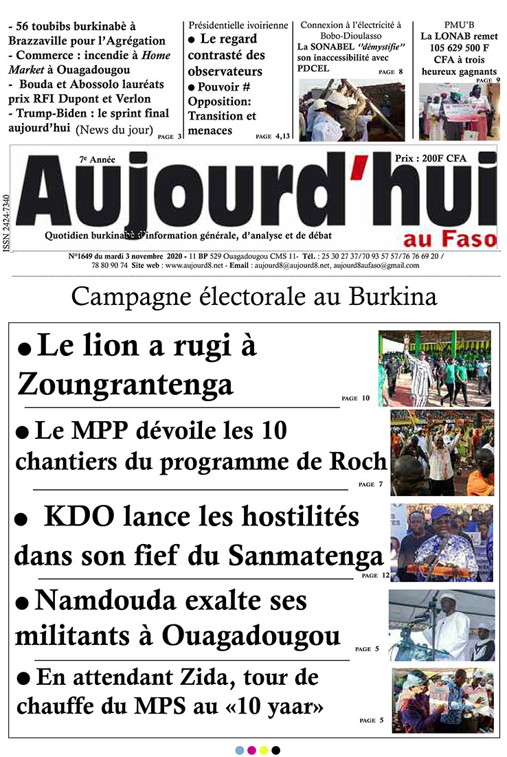 A la Une du 3 novembre 2020